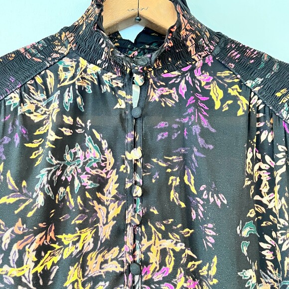 H&M Black floral Dress High Neck Long Sleeves Size 2 - Picture 8 of 9